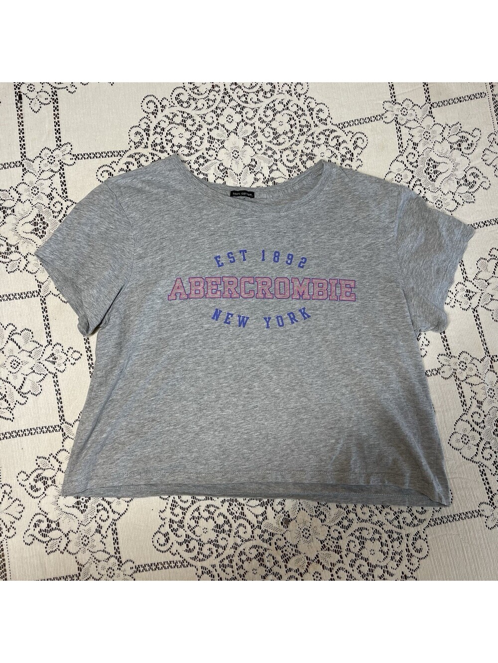 Abercrombie & Fitch Grey Cropped Crew Neck Short Sleeve Jersey Style Vintage Y2K